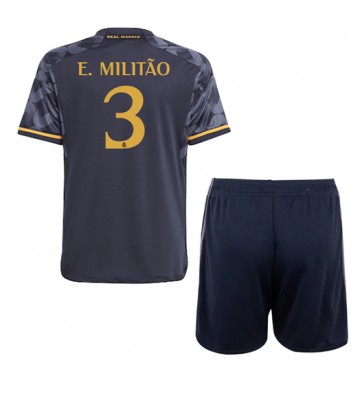 Lacne Dětský Futbalové dres Real Madrid Eder Militao #3 2023-24 Krátky Rukáv - Preč (+ trenírky)